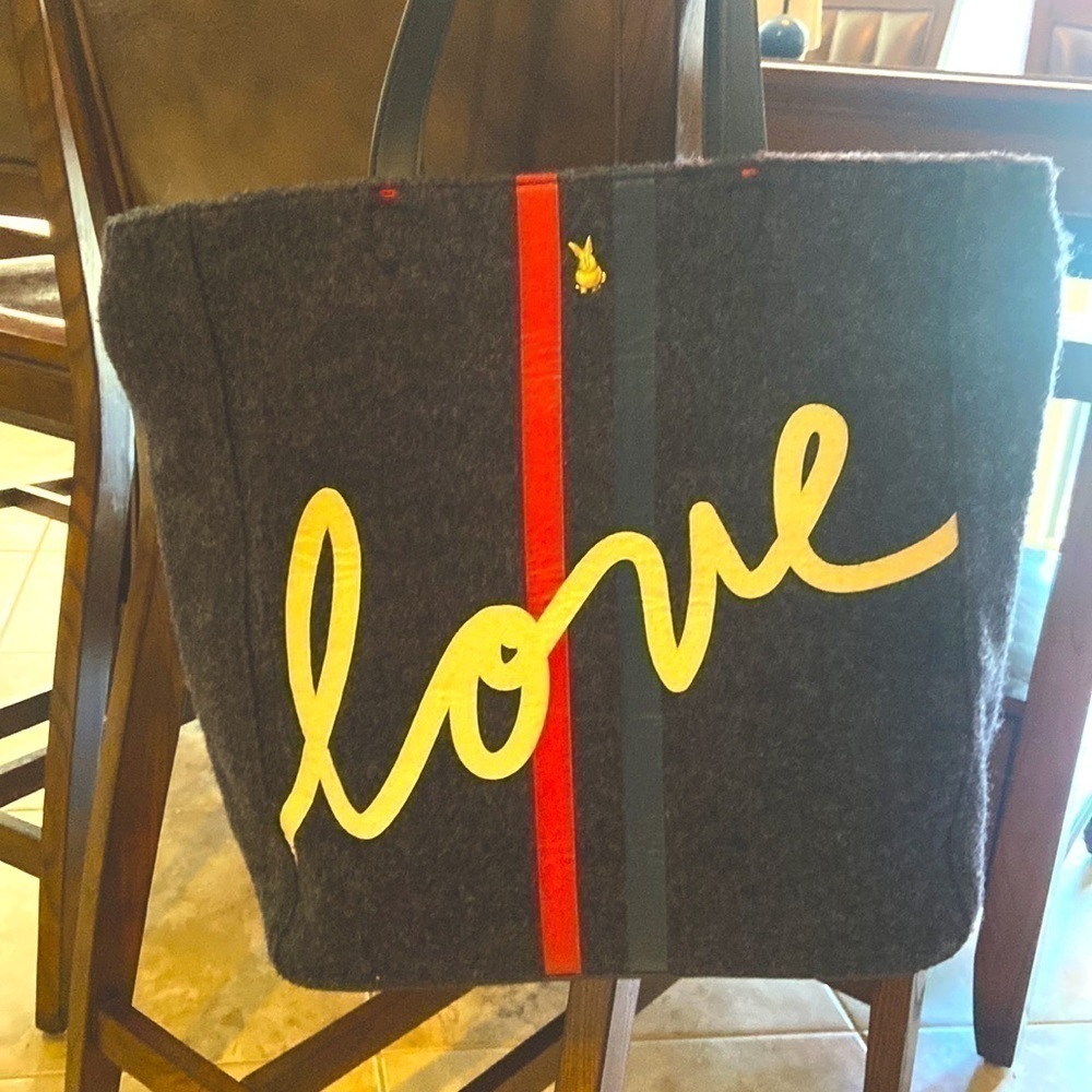 Ellen DeGeneres blue-gray Love bag